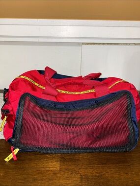 Red Athletic Duffle Bag with Navy and Yellow Accents Tommy Hilfiger